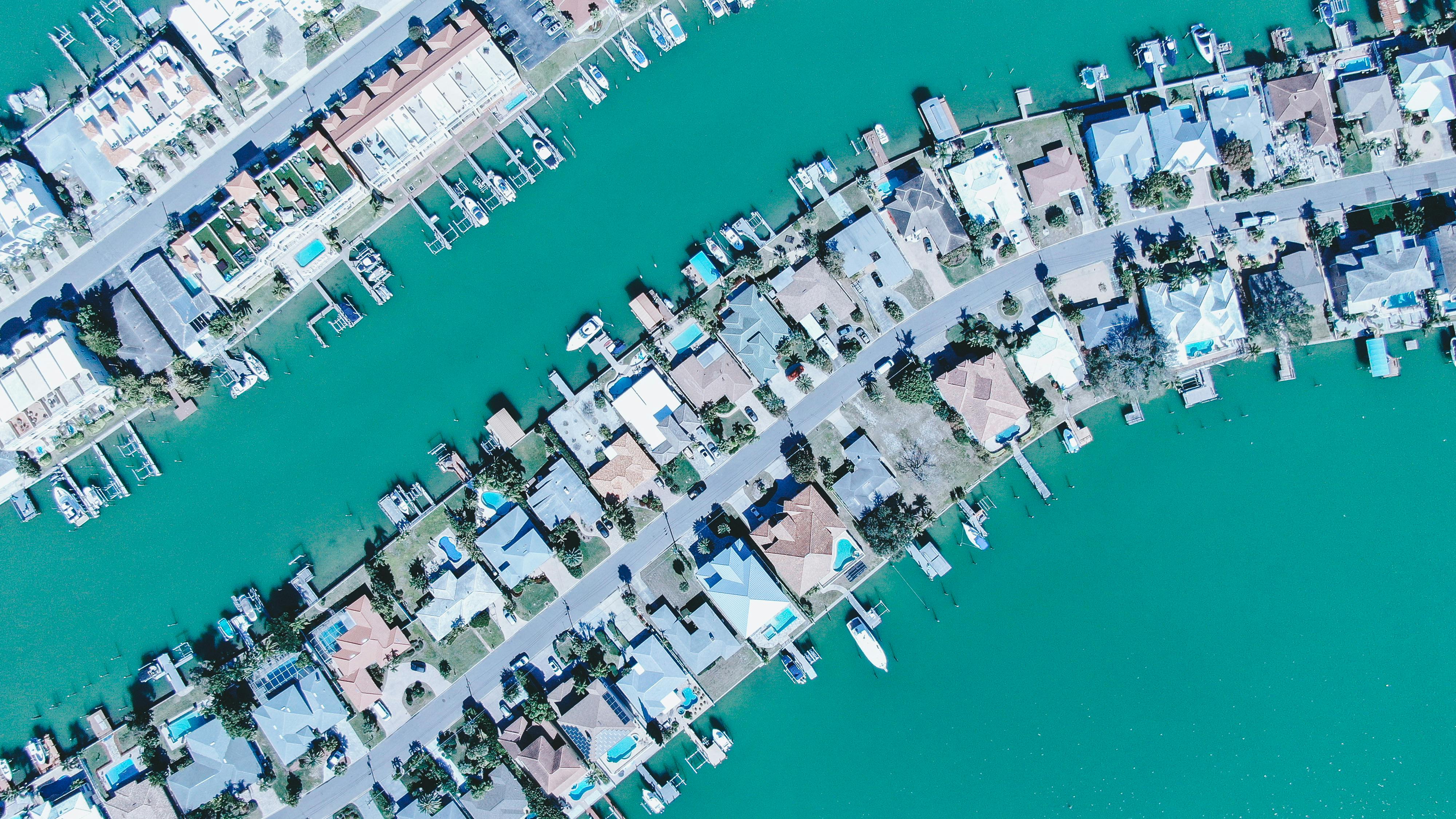 Aerial view of waterfront housing in Florida