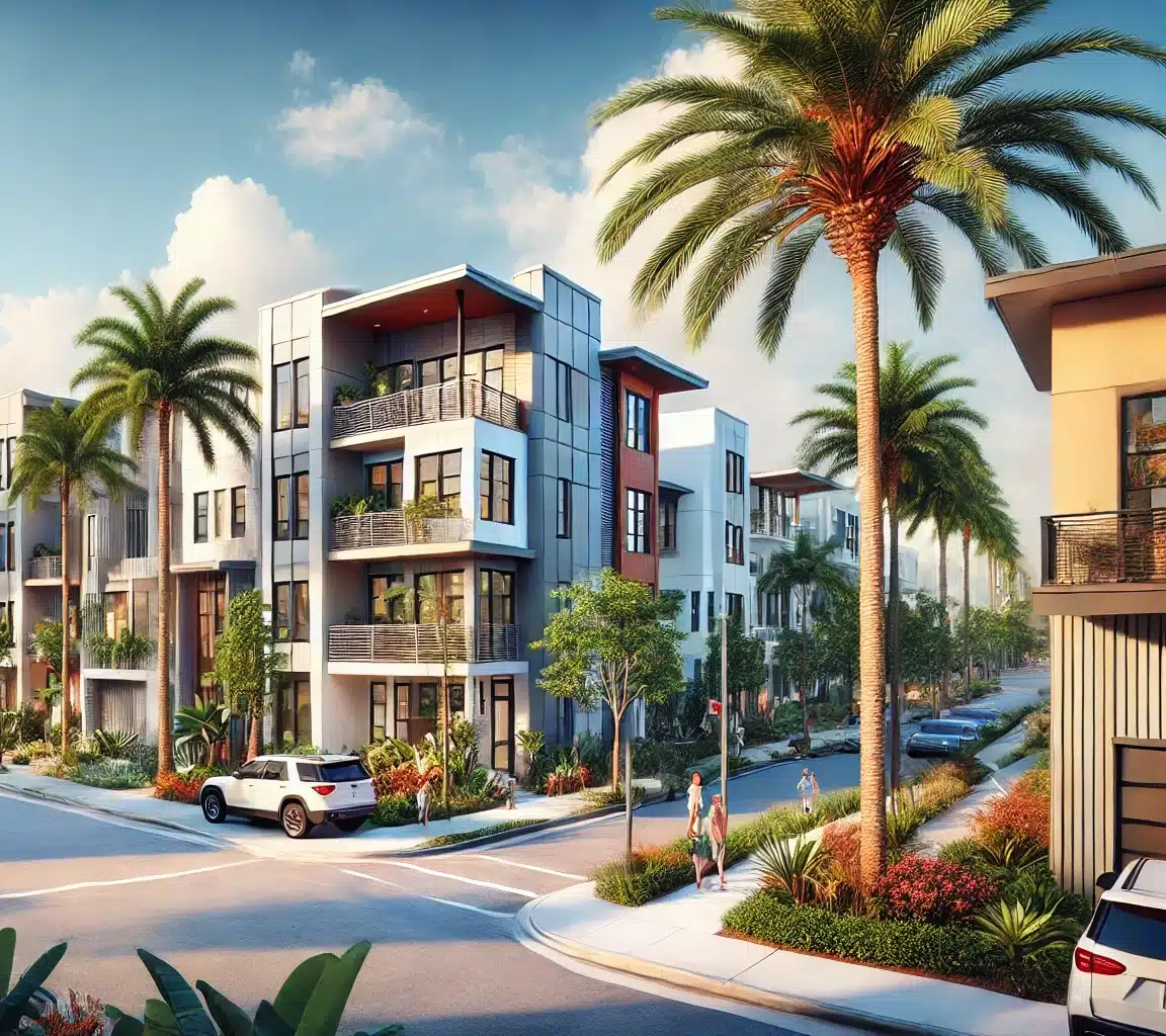Urban Florida housing with a mix of homes and buildings